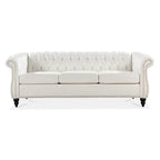Cream 84.65 Traditional Chesterfield 3-Seater Sofa in PU Leather - image 5