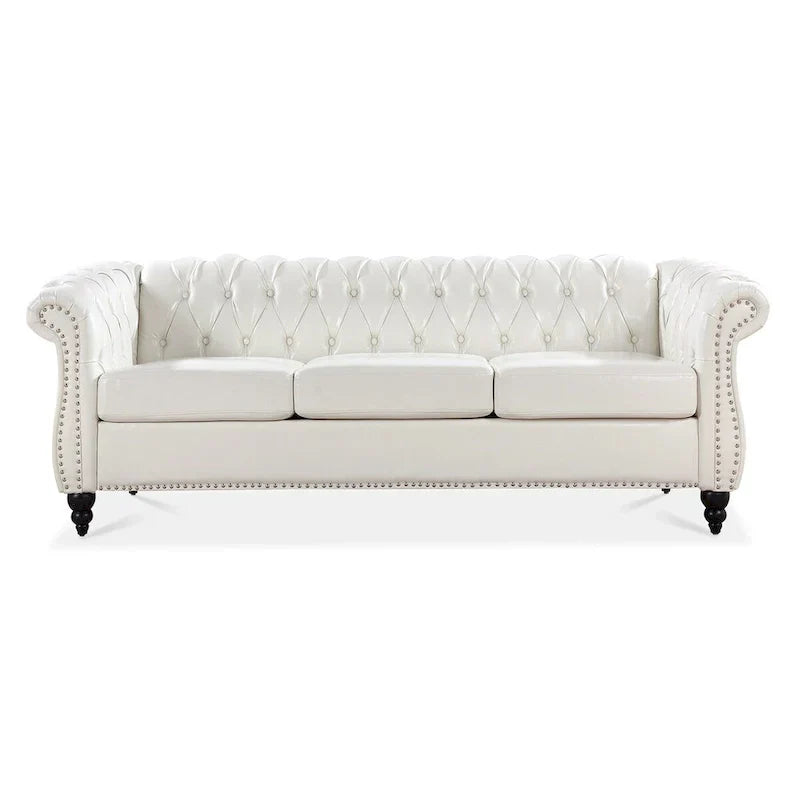 Cream 84.65 Traditional Chesterfield 3-Seater Sofa in PU Leather - image 5