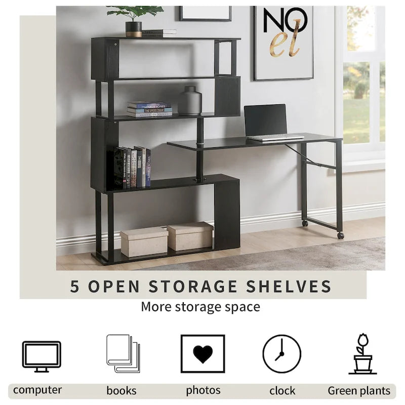Modern Computer Desk with 5-Tier Shelves – Space-Saving Rotatable Workstation - image 5
