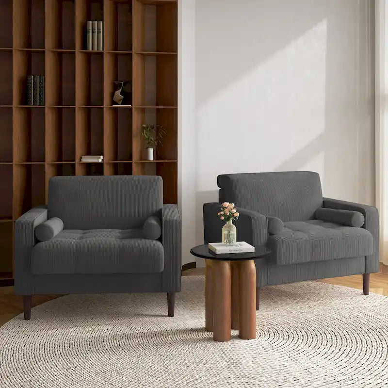 Set of 2 Modern Wide Armchairs in Corduroy - Accent Chairs - image 15
