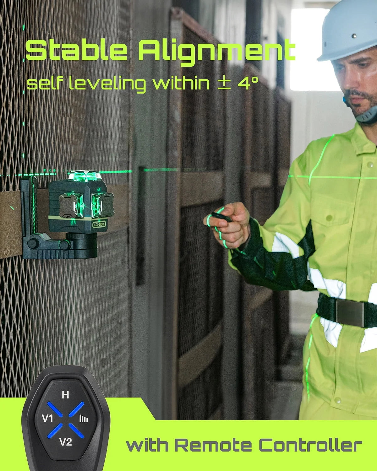 Laser Level 3x360- LASGOO with Remote Control, 2 Rechargeable Batteries, 100FT Range, 360- Magnetic Rotating Stand, IP54, 3Ds - image 2