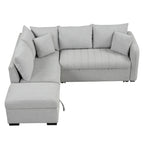 82.6" L-Shaped Sectional Sofa Bed with Pull-Out Feature, USB Ports, Power Sockets, and Movable Storage Ottoman - Bei - image 9