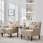Set of 2 Arm Chair Upholstered Button Tufted Accent Chair with Lumbar Pillow Beige/ Grey/ Light Blue - image 32