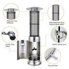 41000 BTU Standing Propane Patio Heater with Wheels, Stainless Steel Round Glass Tube Gas Outdoor Heater - image 9