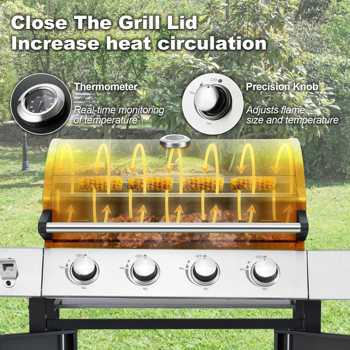 Upgraded 4 Burner BBQ Propane Gas Grill with Cast Iron Grates & Side Stove, 44,000 BTU Stainless Steel Burner Barbecue Grill for Patio, Camping, Outdoor Cooking. - image 57