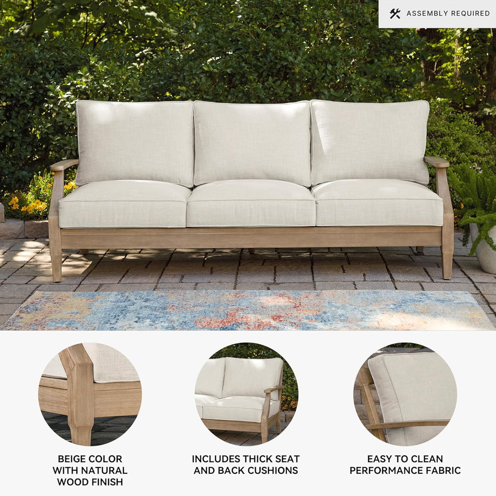 Signature Design by Ashley Clare View Coastal Outdoor Patio Eucalyptus Sofa with Cushions, Beige - image 69