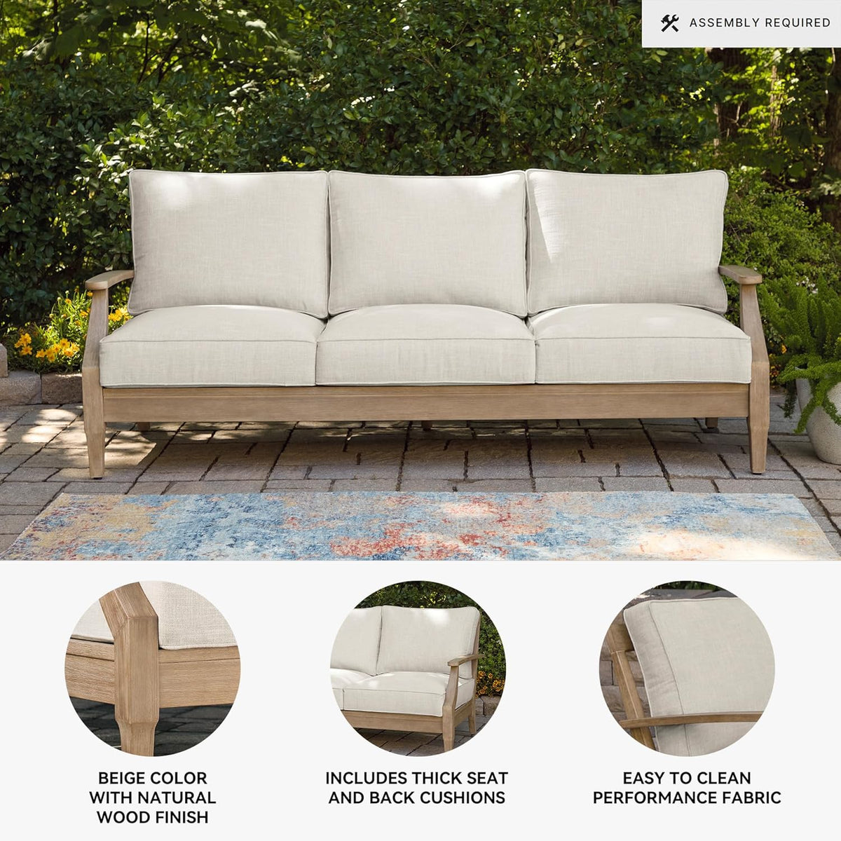 Signature Design by Ashley Clare View Coastal Outdoor Patio Eucalyptus Sofa with Cushions, Beige - image 69