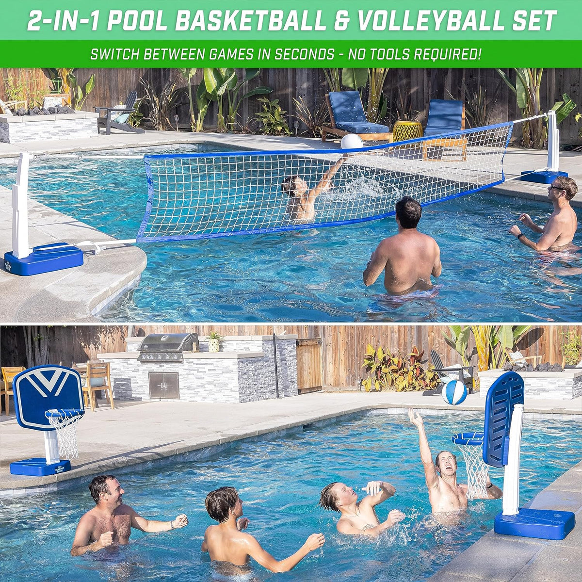 Splash Hoop 2-in-1 Full Court Pool Basketball & Volleyball Game Set - image 2