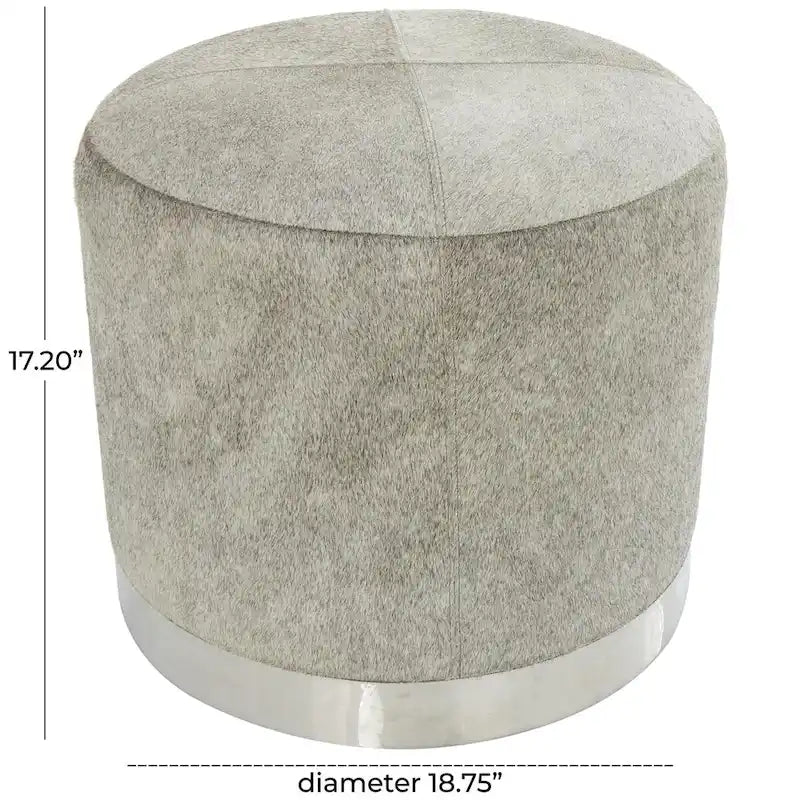 Gray Leather Patchwork Living Room Stool with Silver Metal Base - Roche River Decor - image 11