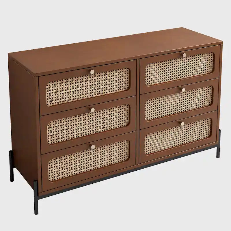 Contemporary Rattan Wood 6-Drawer Dresser with Cannage Design - image 2