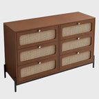 Contemporary Rattan Wood 6-Drawer Dresser with Cannage Design - image 2