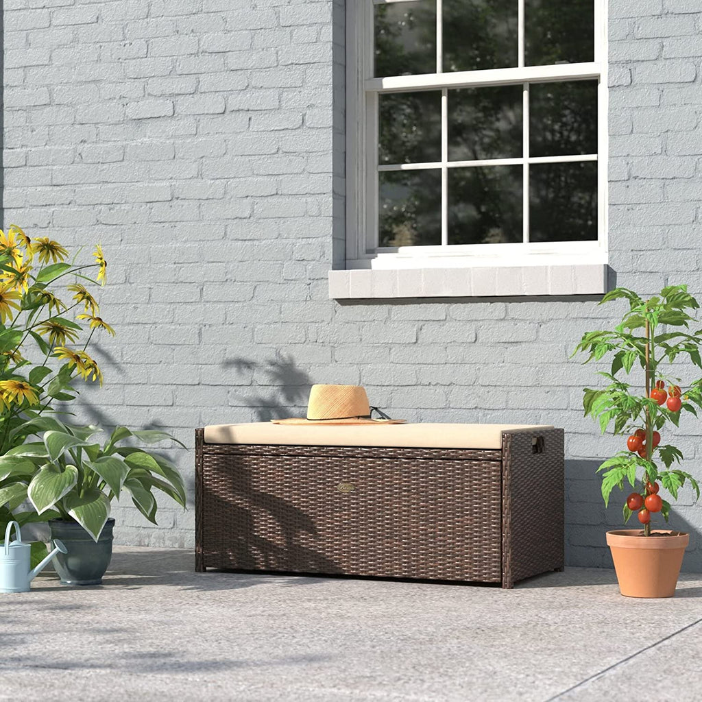 Barton Outdoor Storage Bench Rattan Style Deck Box Wicker Patio Furniture Water Resistance w/Seat Cushion, 60-Gallon, Brown - image 8