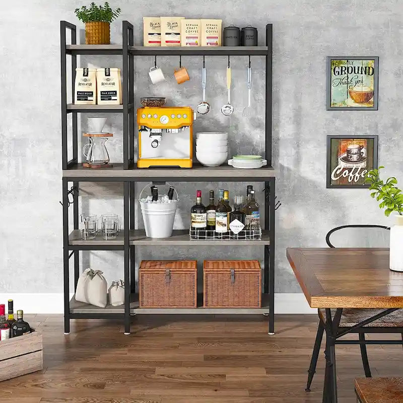43-Inch Kitchen Bakers Rack with Microwave Stand - 5-Tier Utility Storage Shelf and 10 Hooks for Kitchen and Living Room - image 21