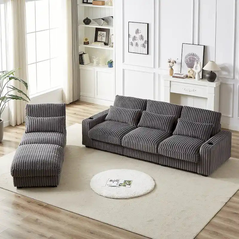 126W Large L-Shaped Corduroy Sofa with USB Charging Port - image 25