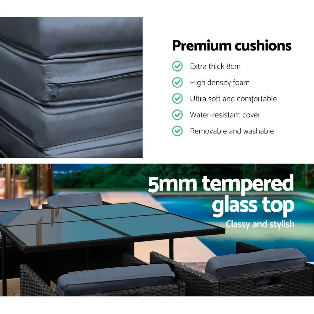 Gardeon Outdoor Dining Set 5 Piece Wicker Table Chairs Setting Black - image 5