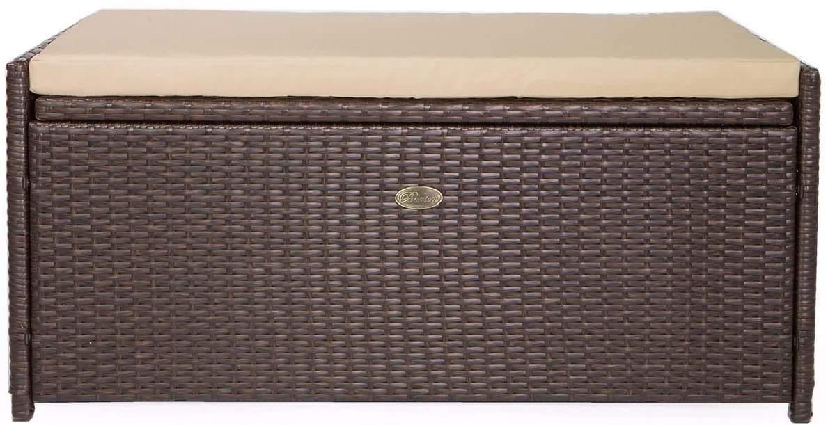 Barton Outdoor Storage Bench Rattan Style Deck Box Wicker Patio Furniture Water Resistance w/Seat Cushion, 60-Gallon, Brown - image 3