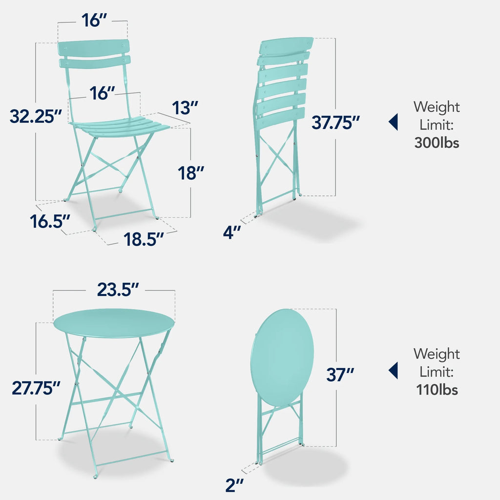 Best Choice Products 3-Piece Small Bistro Set, Folding Patio Furniture Set of 2 Chairs and Table - Black - image 30