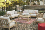 Signature Design by Ashley Clare View Coastal Outdoor Patio Eucalyptus Sofa with Cushions, Beige - image 16
