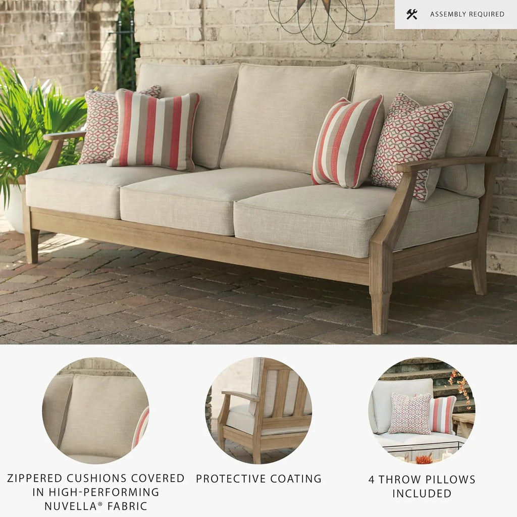 Signature Design by Ashley Clare View Coastal Outdoor Patio Eucalyptus Sofa with Cushions, Beige - image 48
