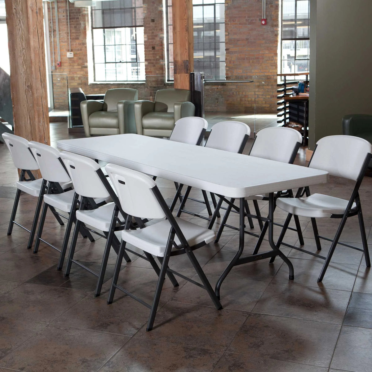 Lifetime Combo Set of (4) 8 - Foot Rectangle Folding Tables & (32) Chairs, Indoor/Outdoor Use, White (80147) - image 18
