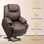 Electric Power Lift Recliner, Leather Massage Reclining Sofa, Elderly Lift Chair with Lumbar Heating & 8 Vibrating Nodes, Cup Holder, USB Port - image 9