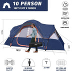 UNP Camping Tent 10-Person-Family Tents, Parties, Music Festival Tent, Big, Easy Up, 5 Large Mesh Windows, Double Layer, 2 Room, Waterproof, Weather Resistant, 18ft x 9ft x78in - image 45