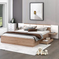 Natural Queen Size Platform Bed with Headboard, Storage Drawers, Shelves, USB Ports, and Outlets - image 1