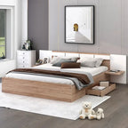 Natural Queen Size Platform Bed with Headboard, Storage Drawers, Shelves, USB Ports, and Outlets - image 1