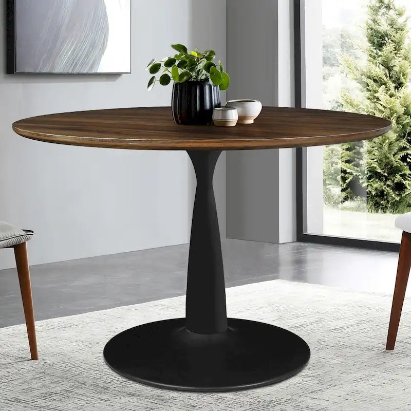 Round Walnut Finish Dining Table - image 2