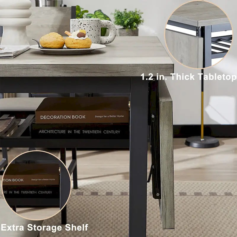 Contemporary Industrial 63.2" Extendable Dining Table with Drop Leaf, Accommodates 6 - image 9