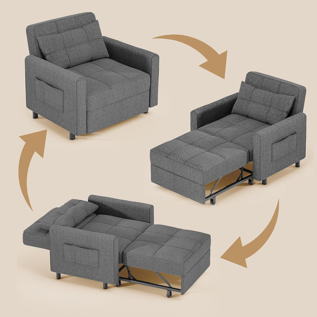 Sofa Bed Chair 3 in 1 Convertible Pullout Single Sleeper Chair Bed Spacious Multifunctional Sofa - image 20