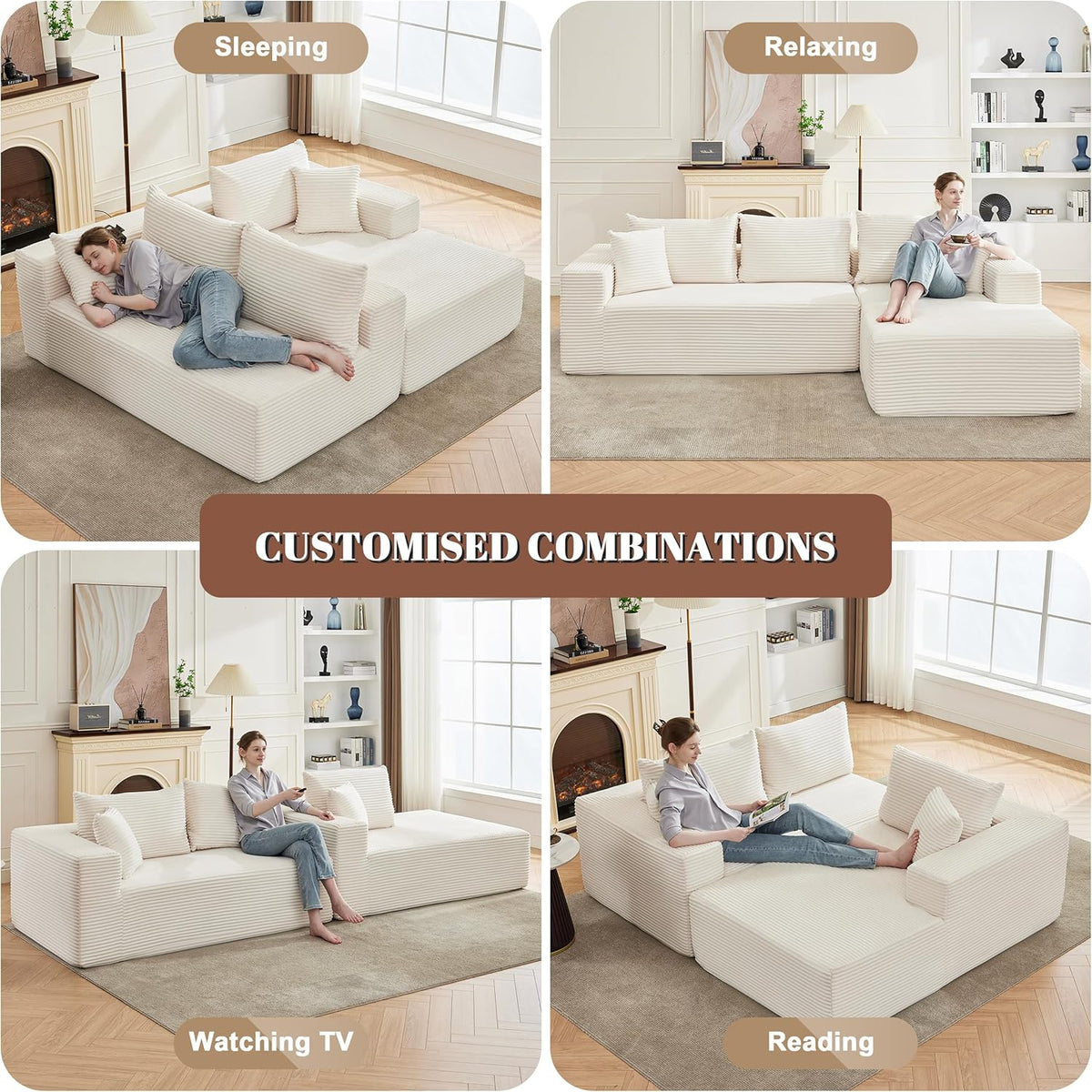 110 Cloud Sectional Couch, Boneless Sofa for Living Room Modular Sectional Sofa with Deep Seat - image 2