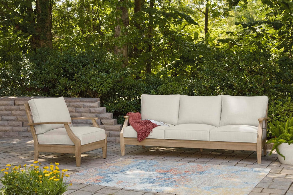 Signature Design by Ashley Clare View Coastal Outdoor Patio Eucalyptus Sofa with Cushions, Beige - image 76