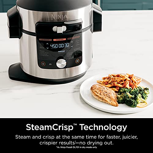 OL701 14 in 1 SMART XL 8 Qt. Pressure Cooker Steam Fryer with SmartLid & Thermometer Auto Steam Release, that Air Fries, Proofs & More, 3 Layer Capacity, 5 Qt. Crisp Basket, Silver/Black - image 4