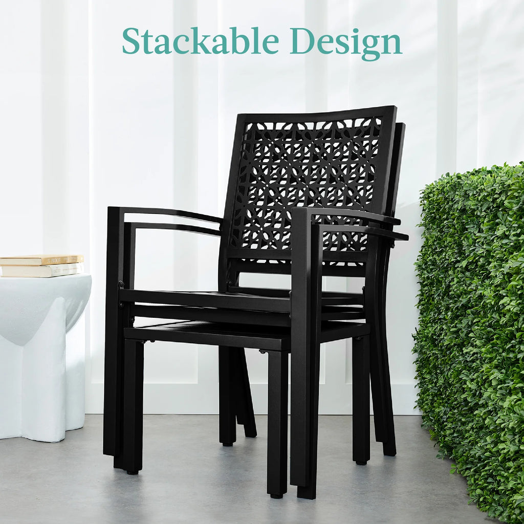 Best Choice Products 3-Piece Stackable Steel Outdoor Conversation Bistro Set, Patio Chat Furniture w/ 2 Chairs, Table- Black - image 11