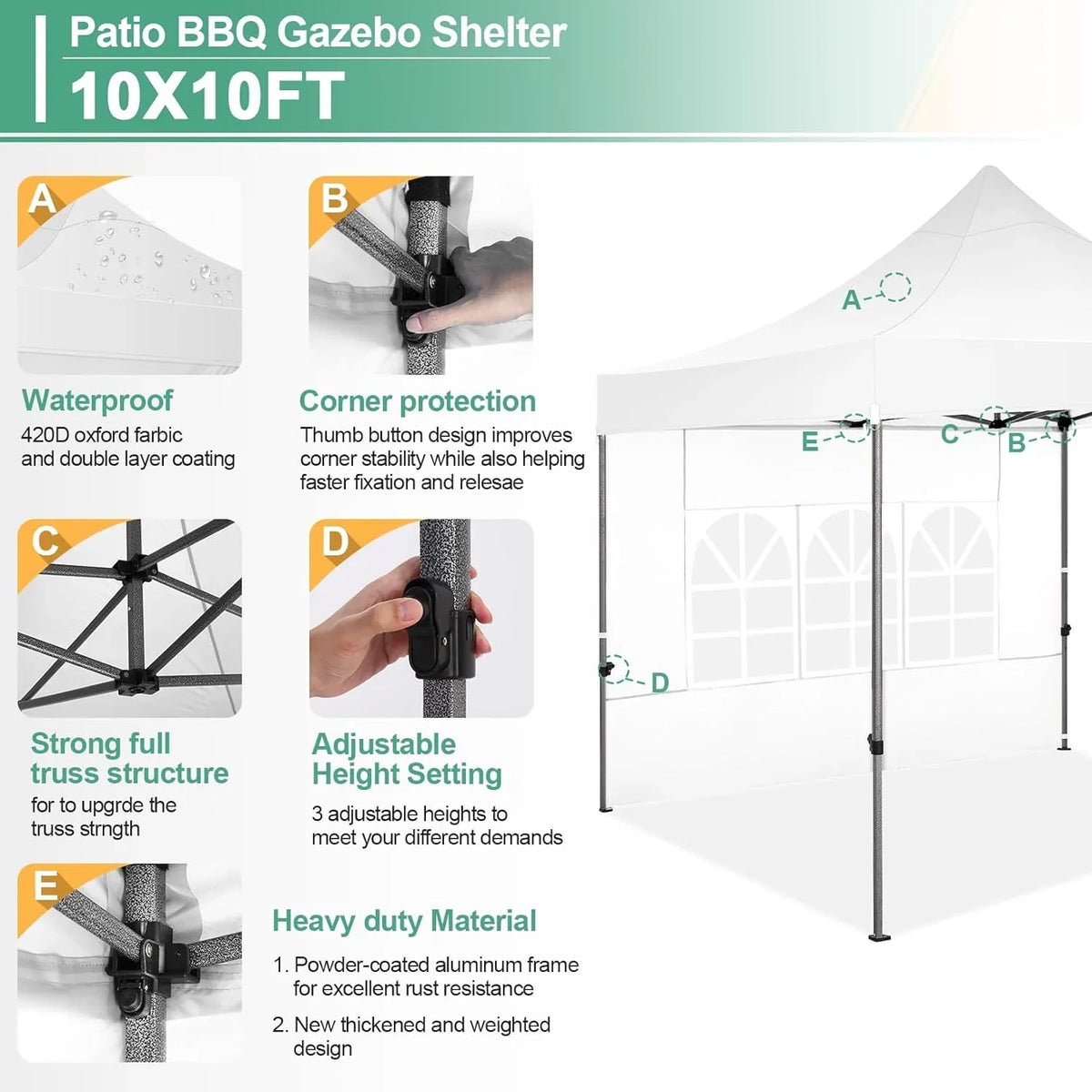 COBIZI 10x20 Heavy Duty Pop up Canopy Tent with 6 sidewalls Easy Up Commercial Outdoor Canopy Wedding Party Tents for Parties All Season Wind & Waterproof Gazebo with Roller Bag,Black(Frame Thickened) - image 120