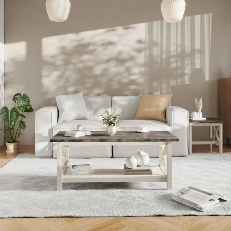 Farmhouse Coffee Table with Shelf and X-Frame Design - image 24