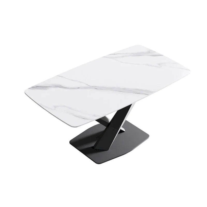 63-Inch Contemporary Dining Table with Slate Stone Surface and Metal Legs, Marble Finish - image 31