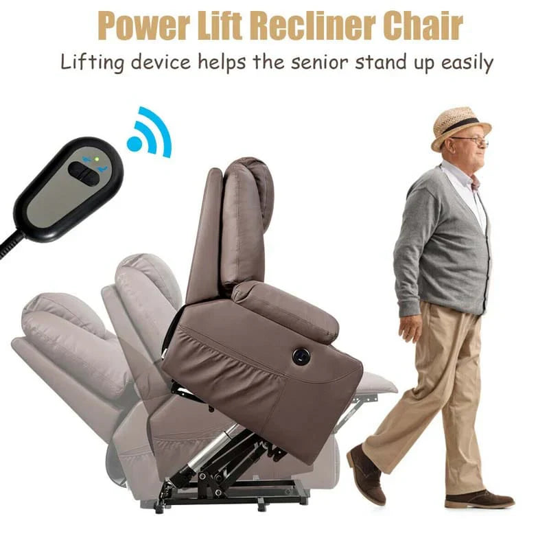 Electric Power Lift Recliner, Leather Massage Reclining Sofa, Elderly Lift Chair with Lumbar Heating & 8 Vibrating Nodes, Cup Holder, USB Port - image 8