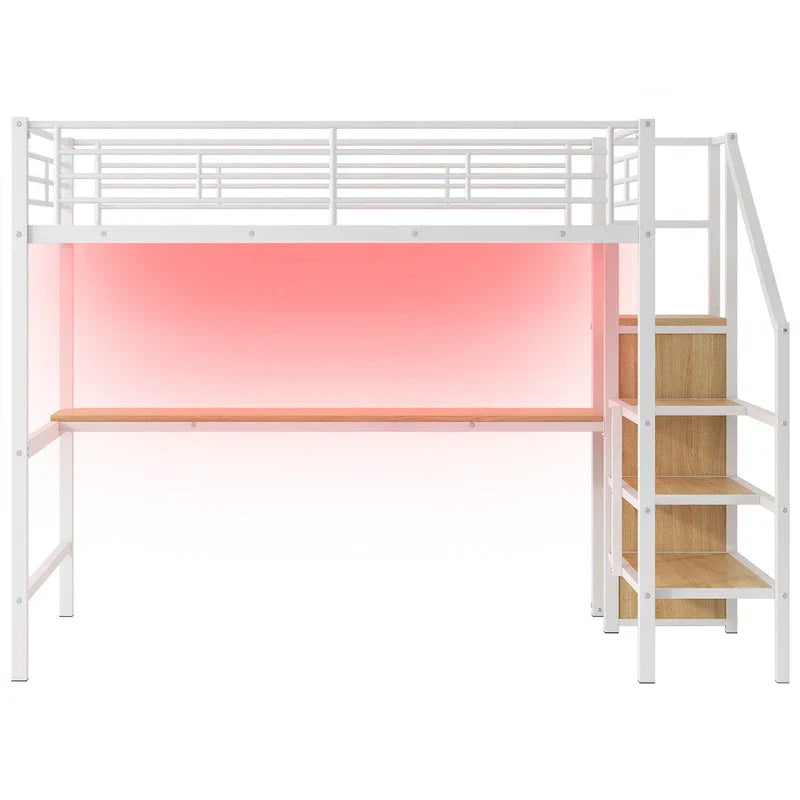 Complete Loft Bed Set with Desk, Storage Staircase, Compact Wardrobe, and LED Lighting - image 18