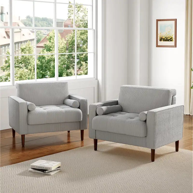 Set of 2 Modern Wide Armchairs in Corduroy - Accent Chairs - image 37
