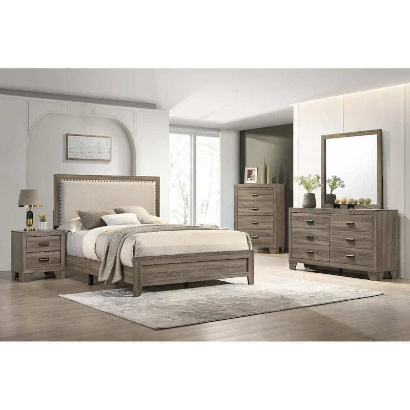 Linette 6-Piece Grey Contemporary Solid Wood and Veneer Upholstered Bedroom Set - image 1