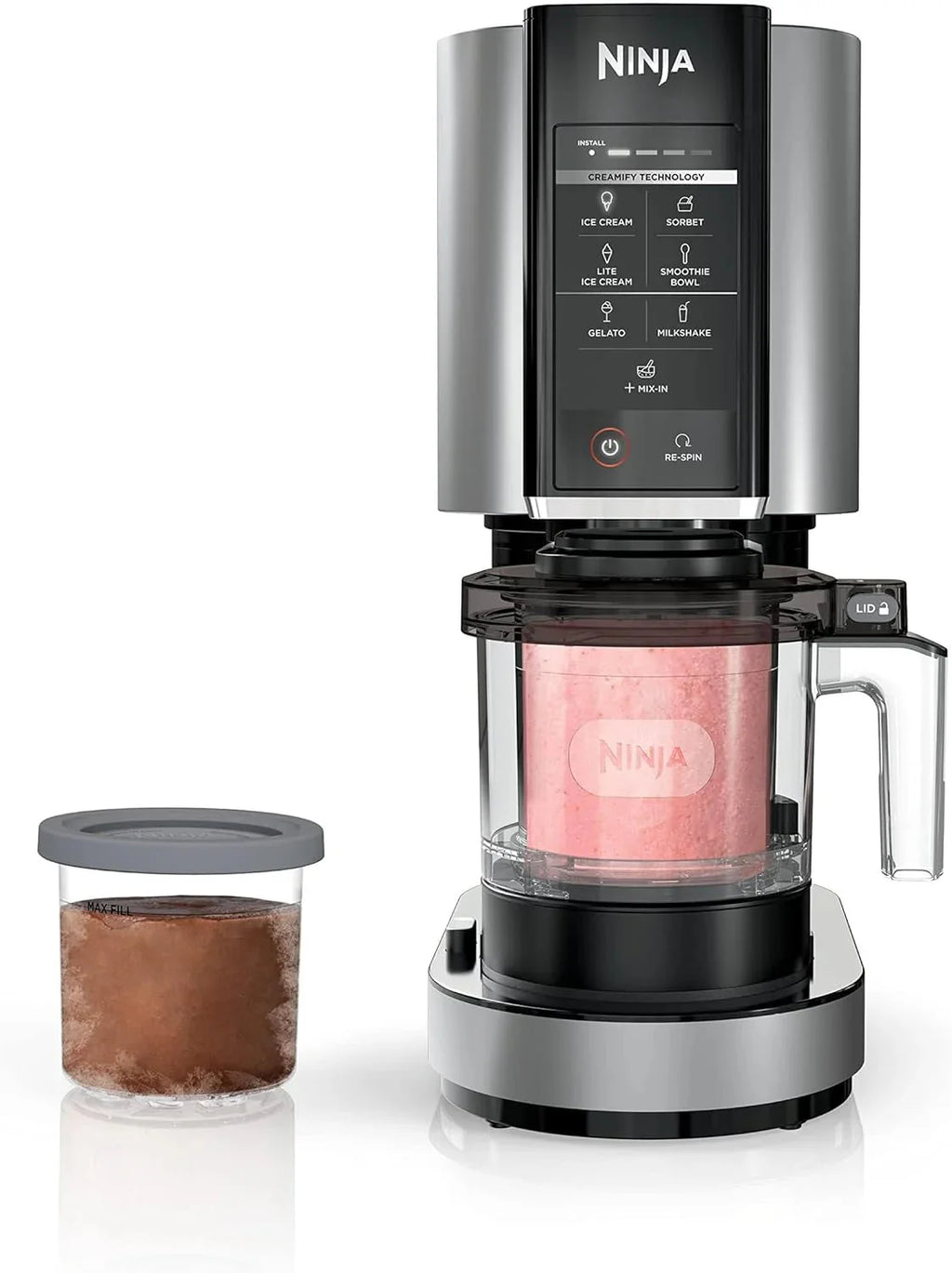 Ninja NC301 CREAMi Ice Cream Maker, for Gelato, Mix-ins, Milkshakes, Sorbet, Smoothie Bowls & More, 7 One-Touch Programs, with (2) Pint Containers & Lids, Compact Size, Perfect for Kids, Silver - image 1