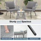 3-Piece Patio Conversation Bistro Set, Outdoor Rattan Furniture Set with Glass Table & 2 Wide Armchairs, Seat Cushions - image 29