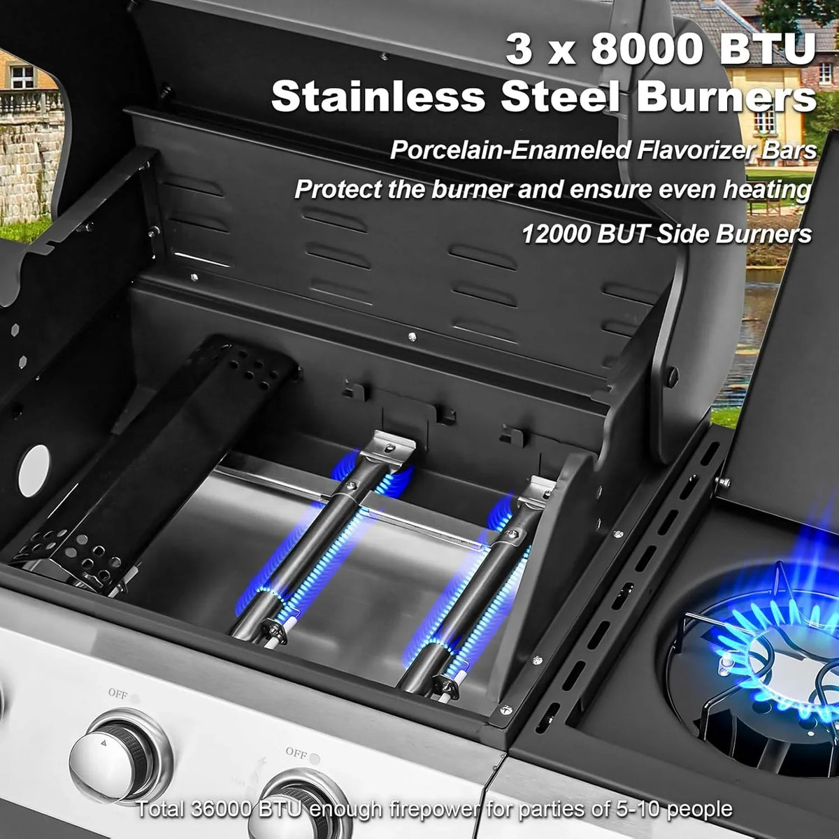 Upgraded 4 Burner BBQ Propane Gas Grill with Cast Iron Grates & Side Stove, 44,000 BTU Stainless Steel Burner Barbecue Grill for Patio, Camping, Outdoor Cooking. - image 47