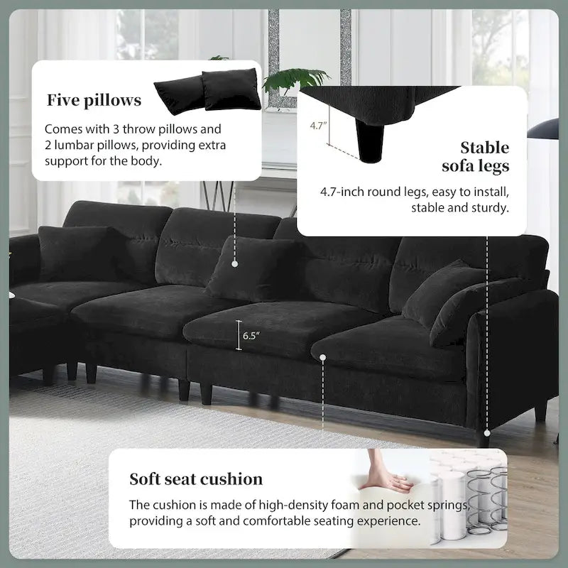 110-Inch L-Shaped 5-Seater Sectional Sofa with Removable Ottoman, Cloud Chenille Fabric, and 5 Cushions - image 29