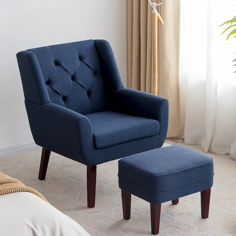 HUIMO Fabric Accent Chair and Ottoman Set - Available in Grey, Beige, Blue, and Dark Teal - image 6