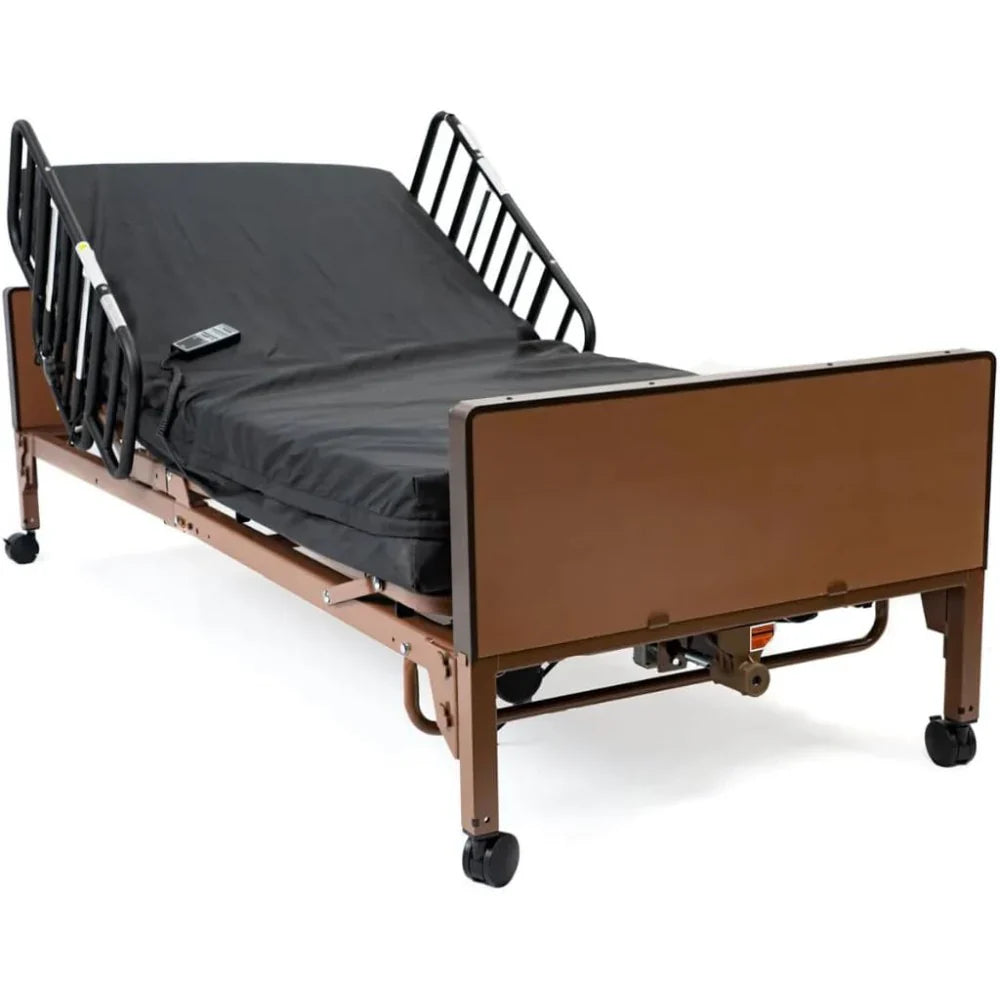 Fully electric hospital bed set, foam mattress, half side rails - image 1