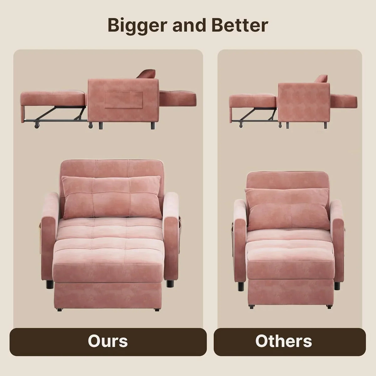 Sofa Bed Chair 3 in 1 Convertible Pullout Single Sleeper Chair Bed Spacious Multifunctional Sofa - image 44