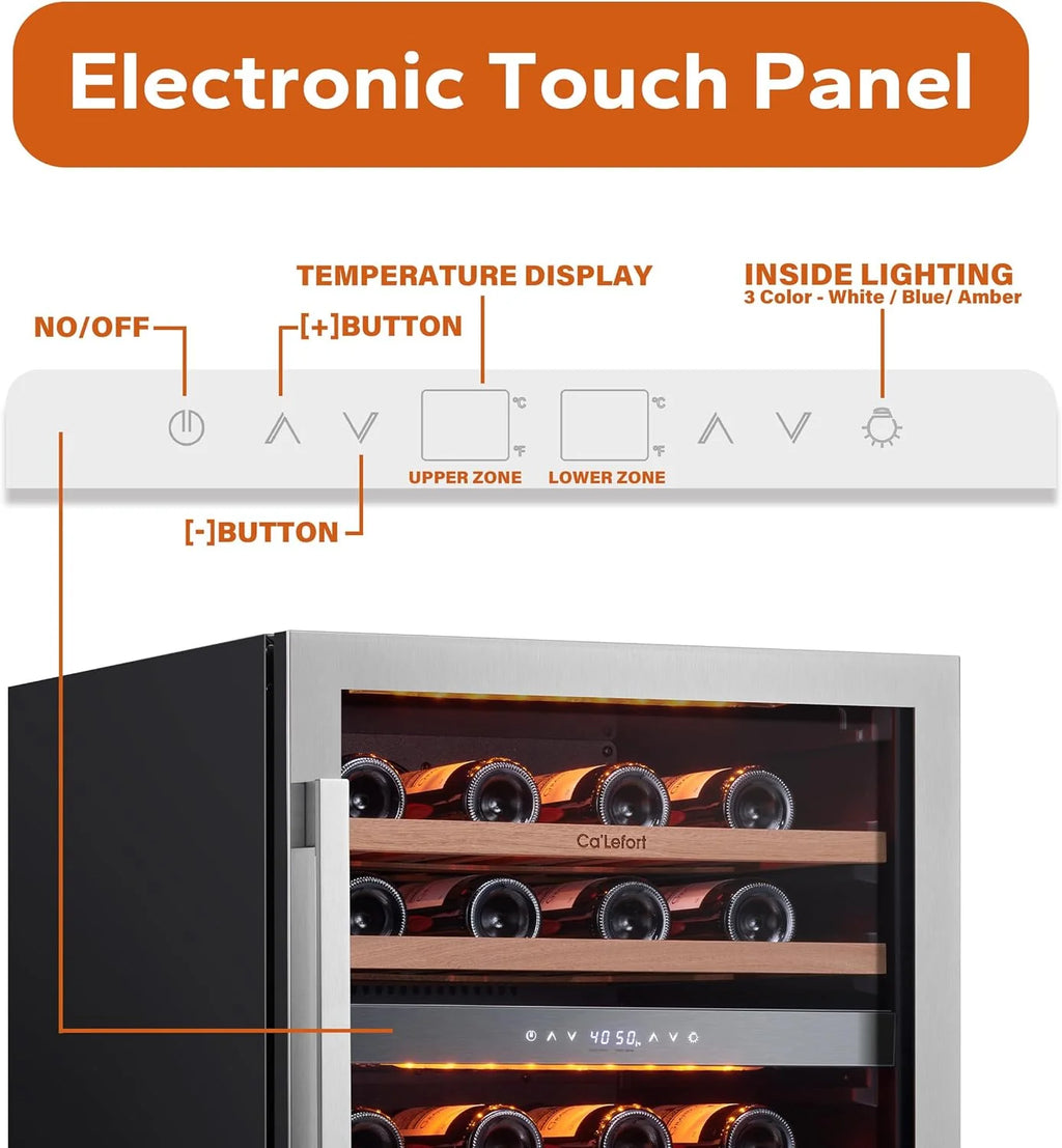 24'' Wine Cooler Refrigerator - 46 Bottle Wine Fridge Dual Zone with Modern Touch Intelligent Digital 40°-65°F Low Noise, Built in or Freestanding Wine Cooler for Home and Kitchen - image 12